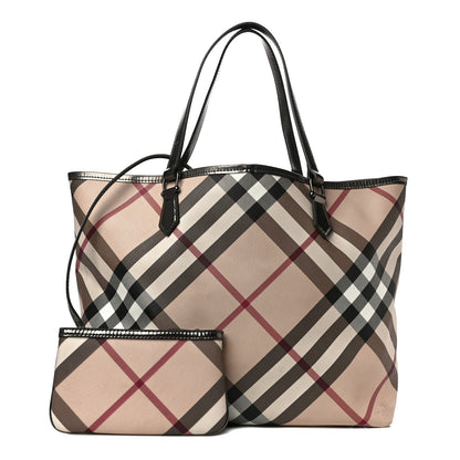 Burberry Metallic Calfskin Nova Check Small Nickie Tote Pewter 1 of 9
