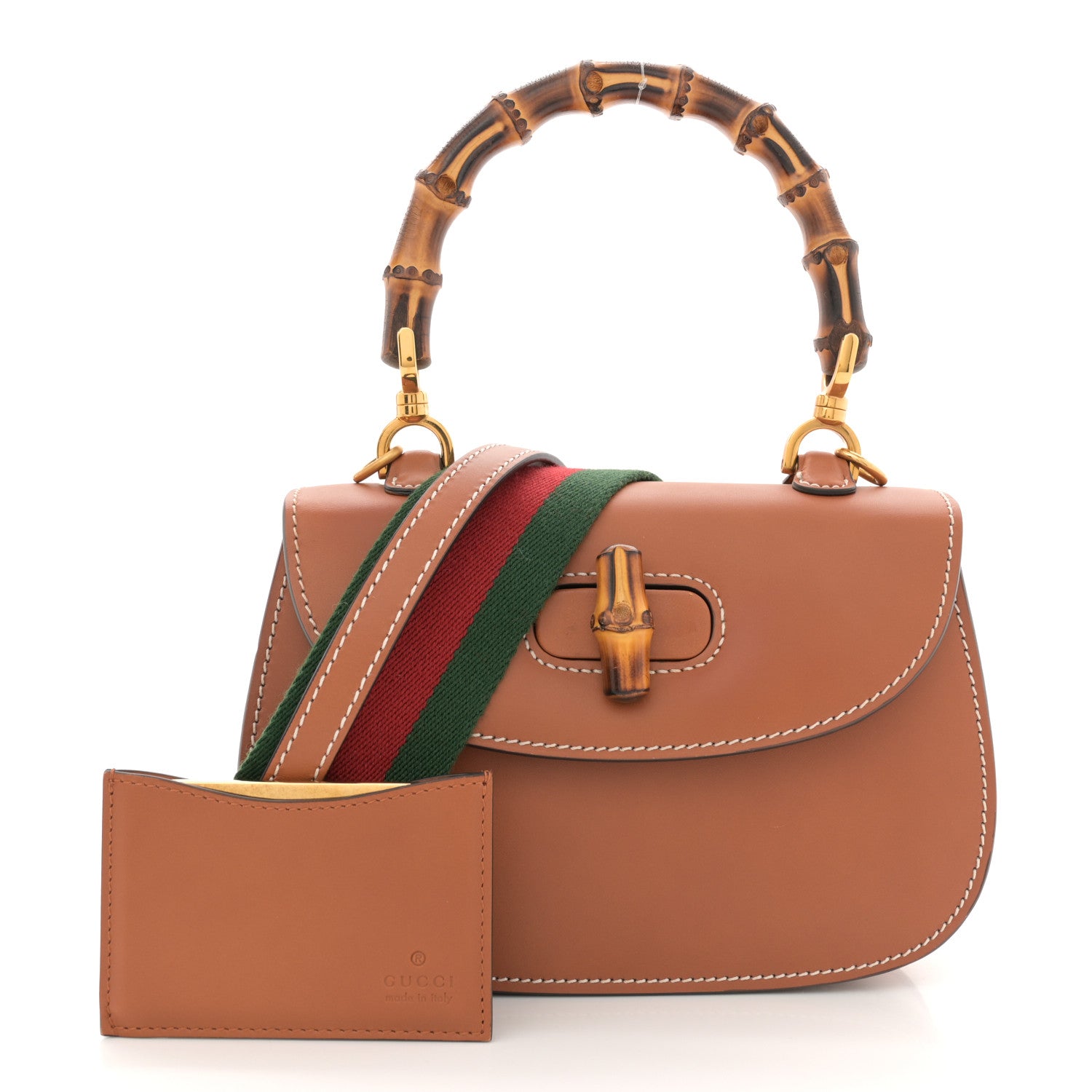 Gucci Boarded Dyana Lux Calfskin Web Small Bamboo 1947 Top Handle Bag Brown 3 of 13