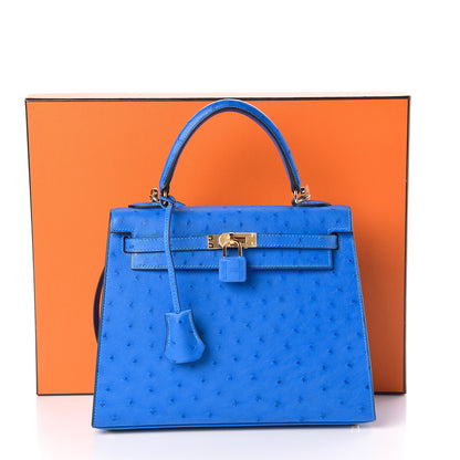 Hermes Ostrich Kelly Sellier 25 Bleuet 40 of 40