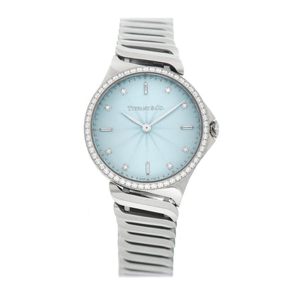 Tiffany Stainless Steel Diamond Bezel 28mm Metro 2-Hand Quartz Watch Ice Blue 1 of 4