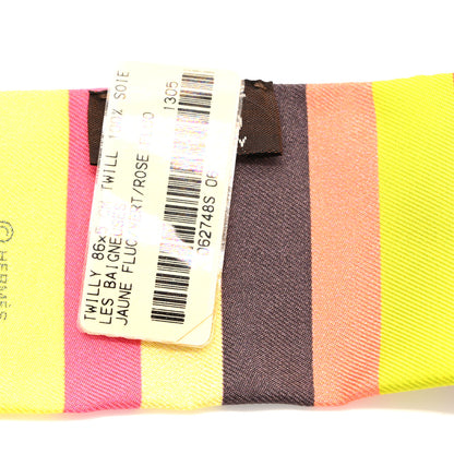 Hermes Silk Les Baigneuses Twilly  Juane Fluo Vert Rose Fluo 3 of 4