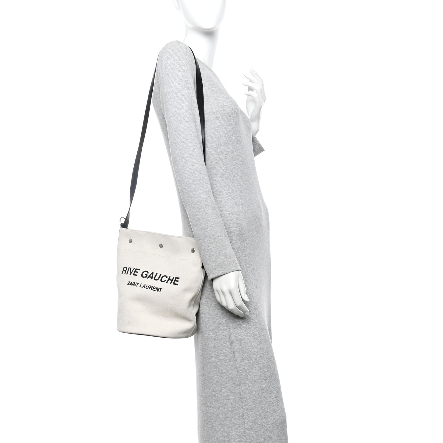 Linen Calfskin Rive Gauche Bucket Bag Greggio Natural