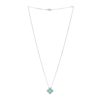 Van Cleef & Arpels 18K White Gold Diamond Celadon Green Sevres Porcelain Vintage Alhambra Pendant Necklace 2 of 3