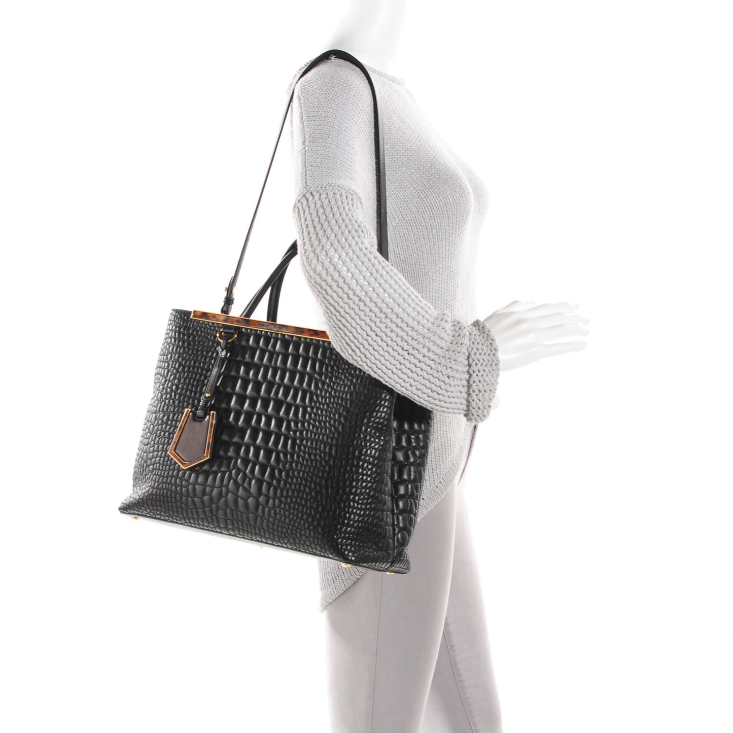 Nappa Crocodile Trapuntata Medium 2Jours Tote Black