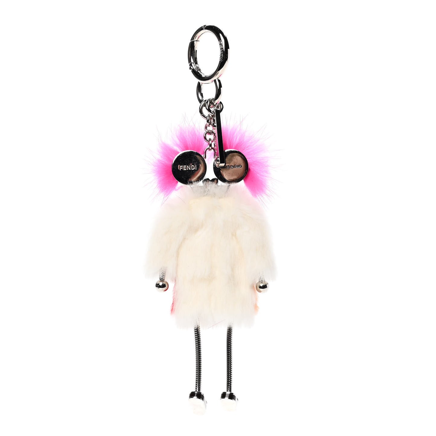 Rabbit Mink Fox Fur F is Fendi Teen Witch Bag Charm White Multicolor