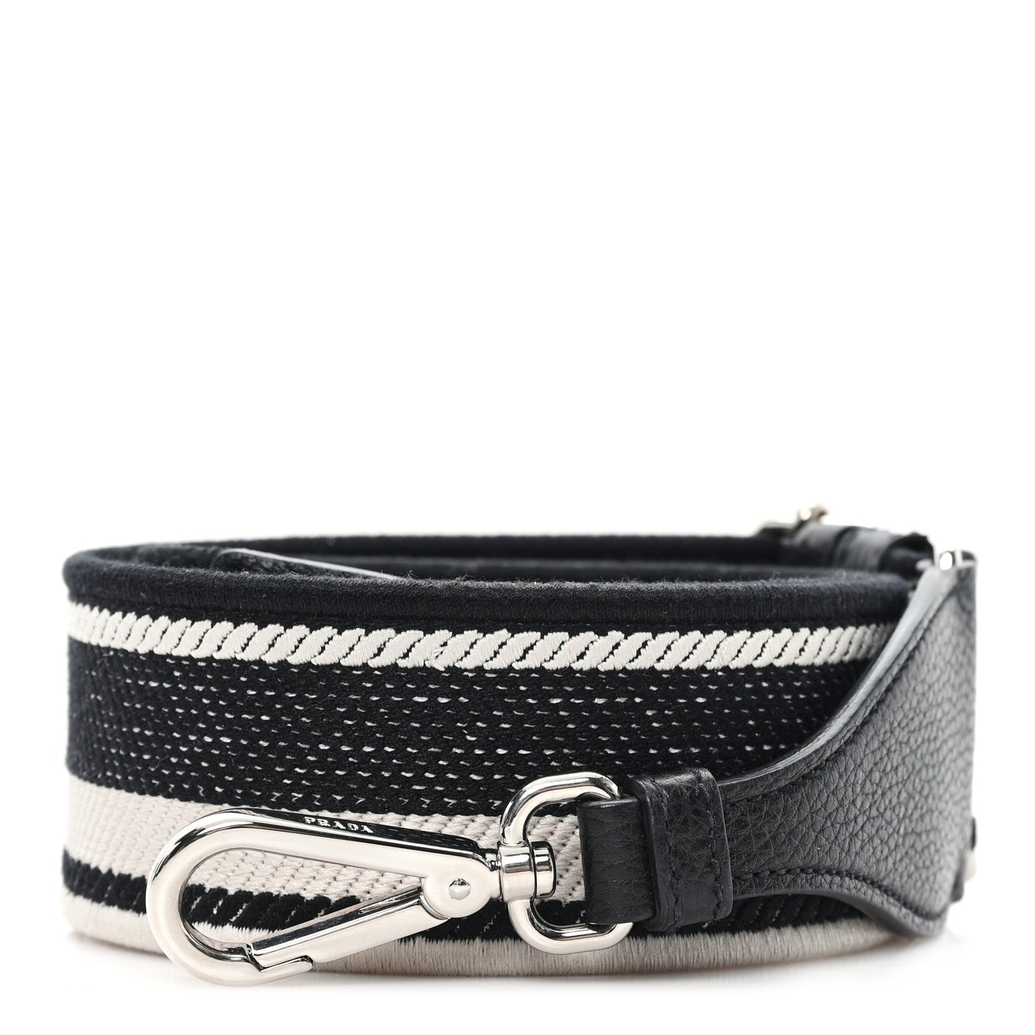 Prada Canvas Calfskin Logo Shoulder Strap Black Beige 1 of 3