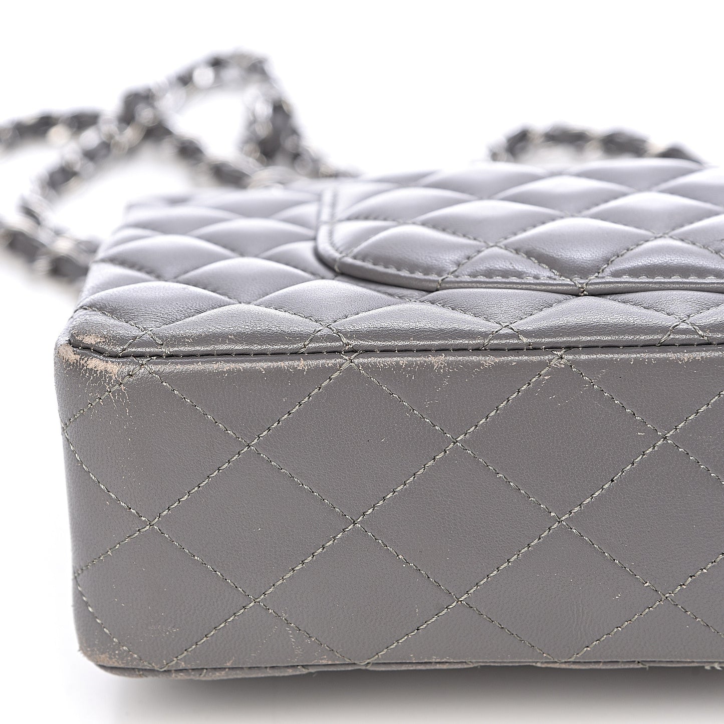 Lambskin Quilted Medium Double Flap Grey