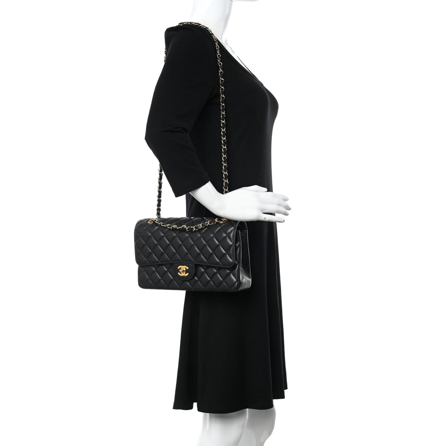 Caviar Quilted Medium Double Flap Black