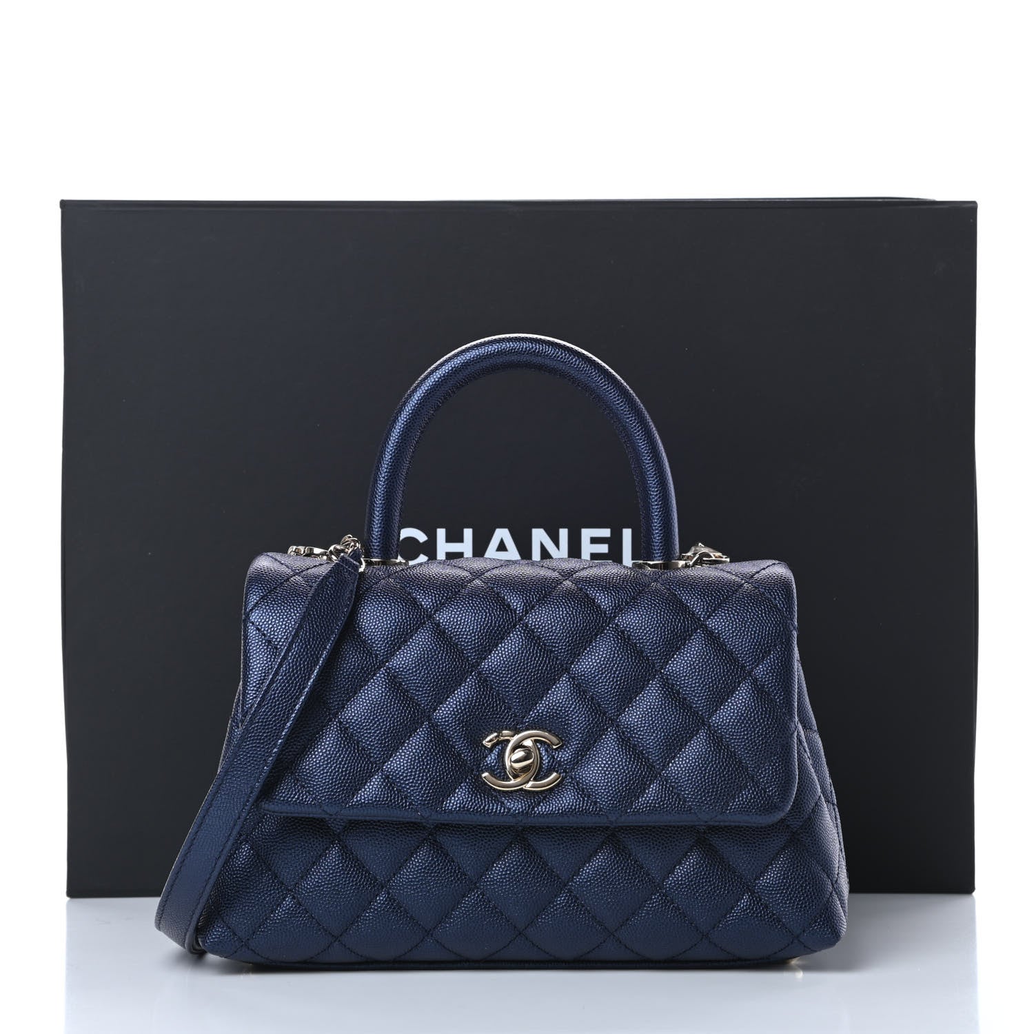 Chanel Metallic Caviar Quilted Mini Coco Handle Flap Dark Blue 11 of 11