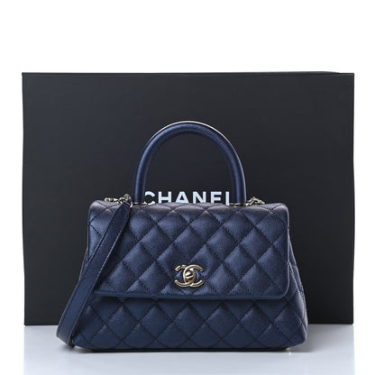 Chanel Metallic Caviar Quilted Mini Coco Handle Flap Dark Blue 11 of 11