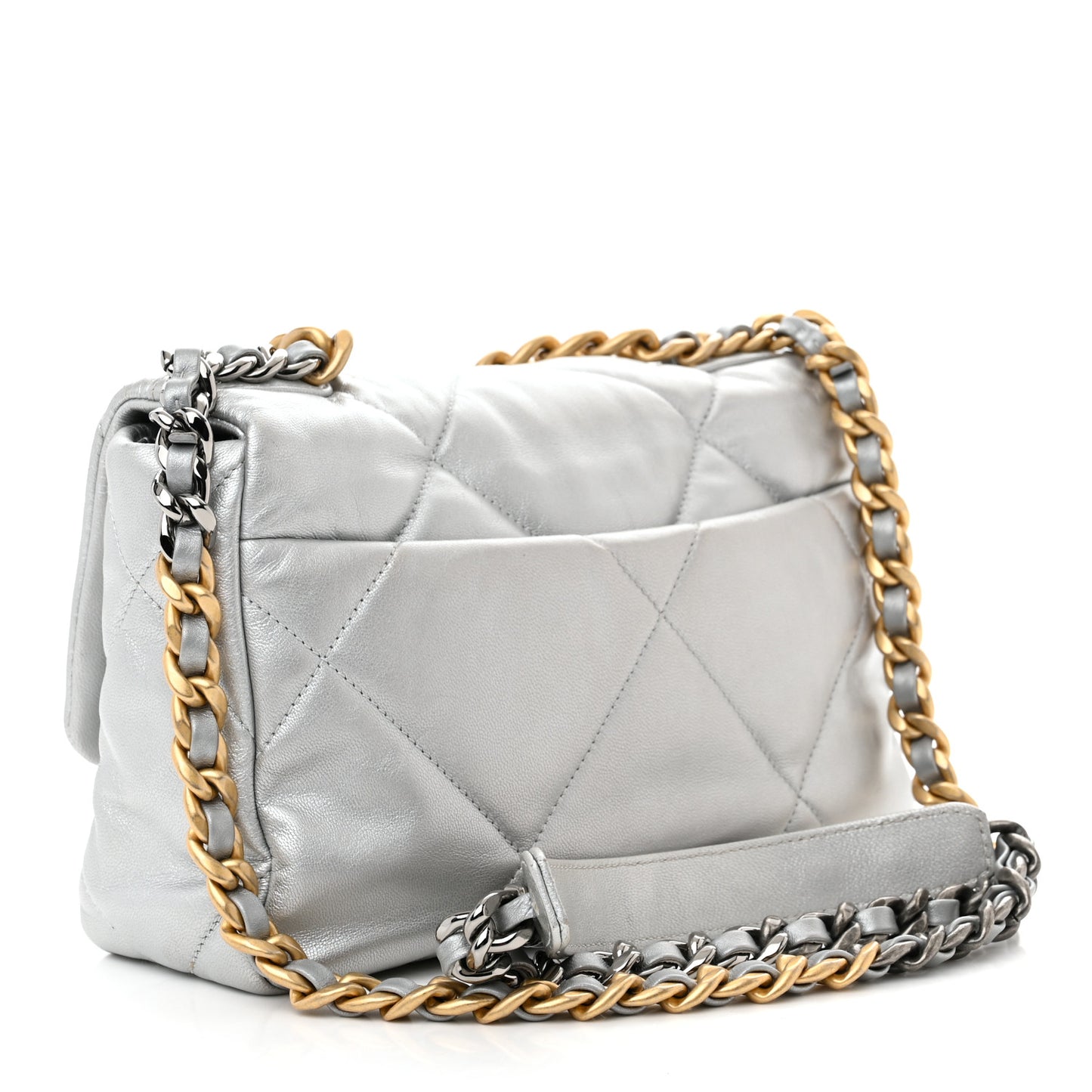 Metallic Goatskin Quilted Medium Chanel 19 Flap Silver