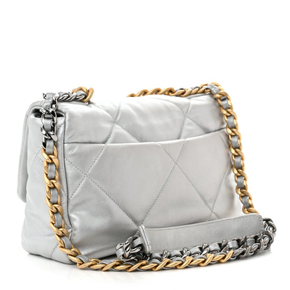 Chanel Metallic Goatskin Quilted Medium Chanel 19 Flap Silver 3 of 10