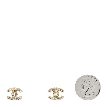 Chanel Pearl Crystal CC Earrings Light Gold 2 of 4