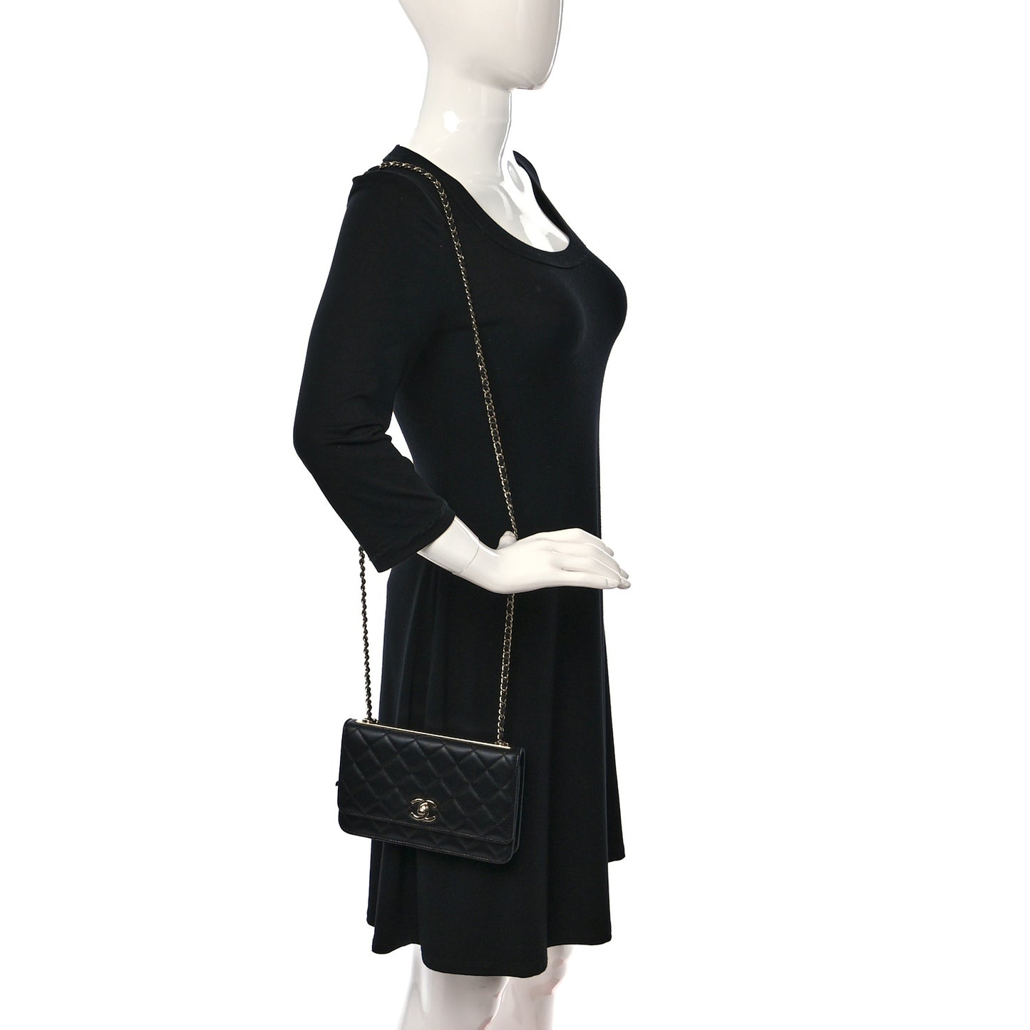 Lambskin Quilted Trendy CC Wallet On Chain WOC Black