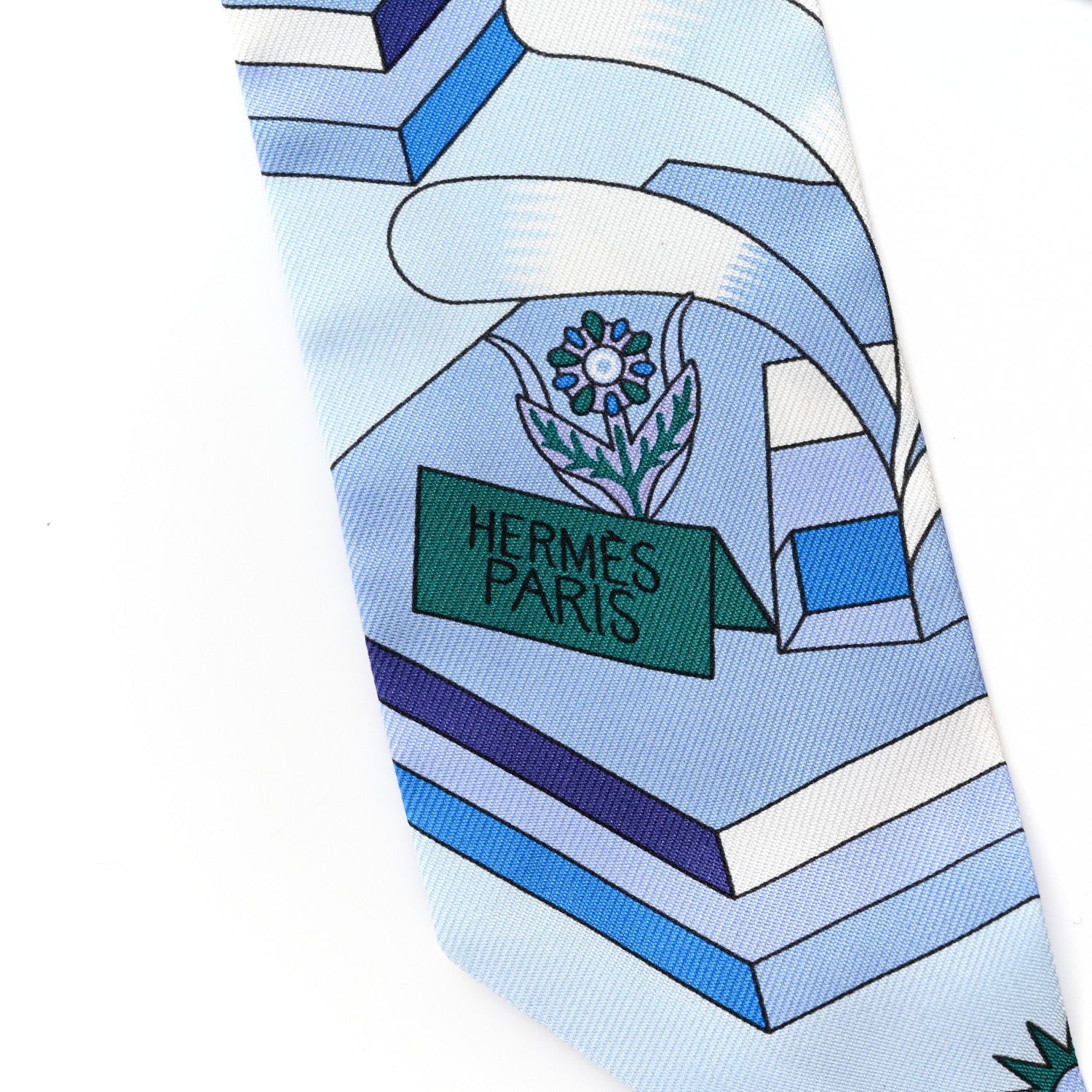Hermes Silk La Source de Pegase Twilly Ciel Bleu Royal White 2 of 8