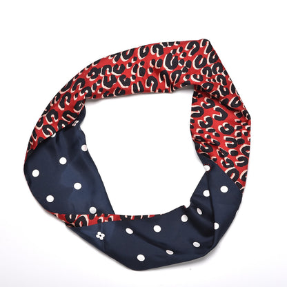 Louis Vuitton Silk Leopard Snood Scarf Red Rouge Blue Infini 1 of 4