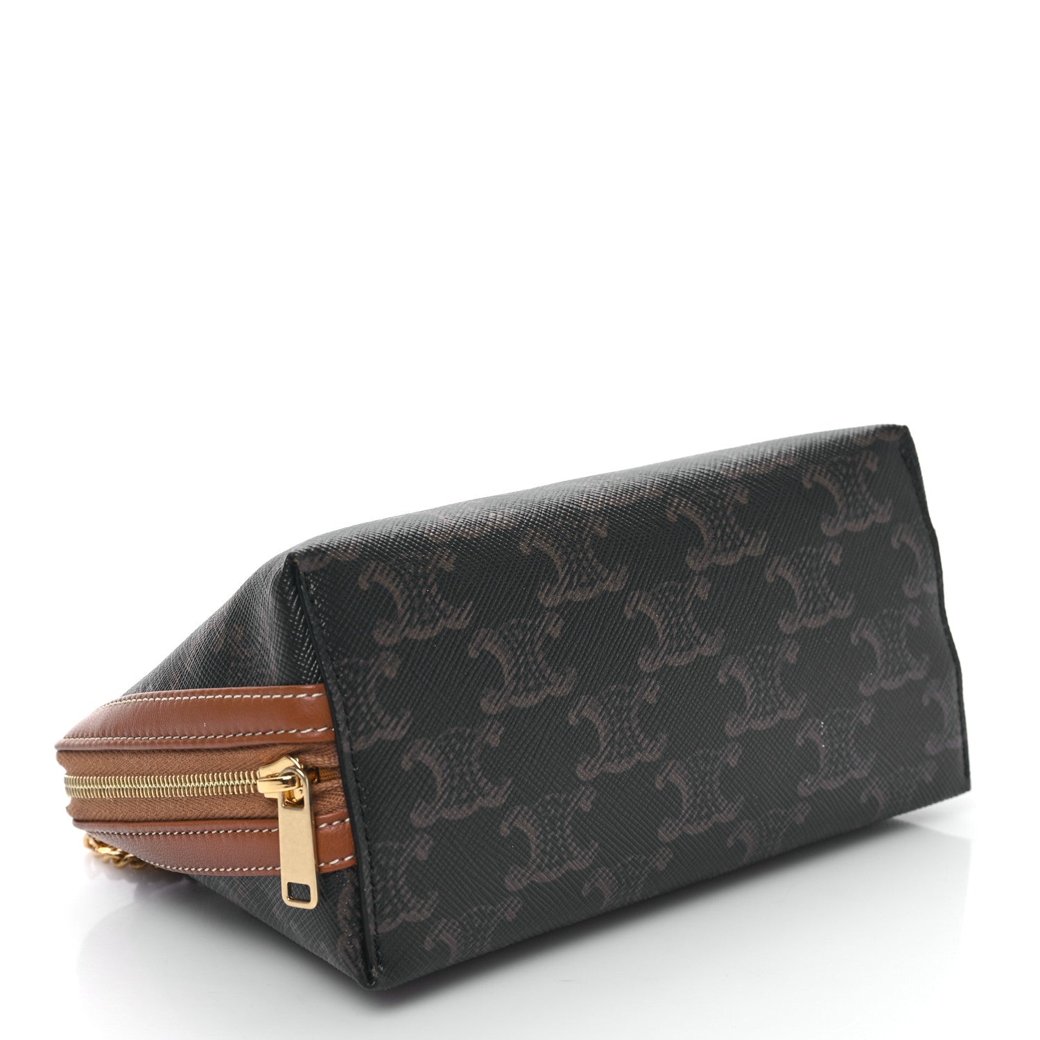 Celine Triomphe Canvas Lambskin Clutch On Chain Tan 4 of 10