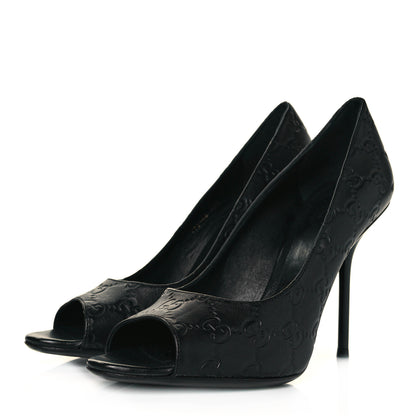 Gucci Guccissima GG Peep Toe Heels 38.5 Black 3 of 8