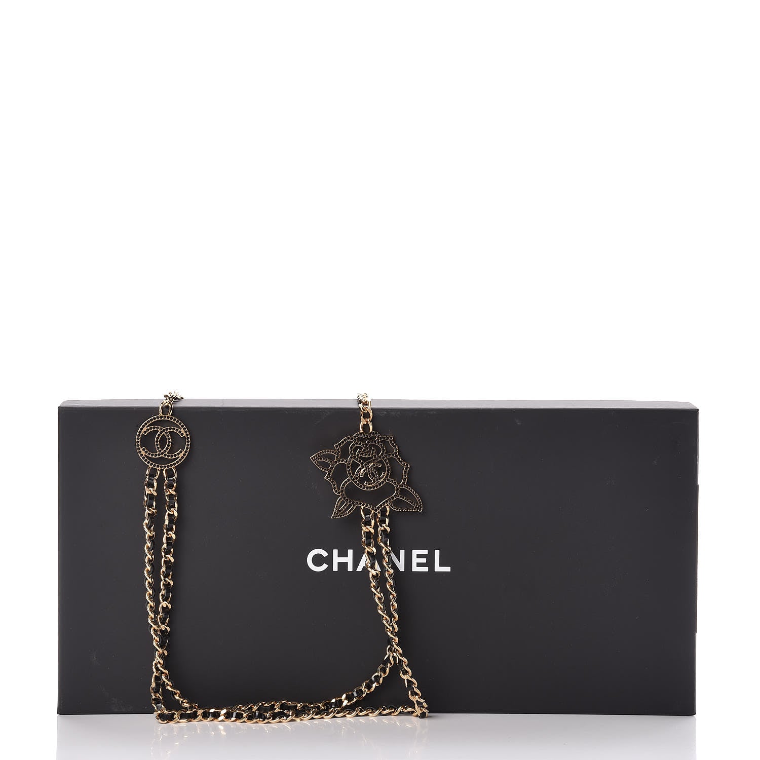 Chanel Glazed Calfskin Crystal CC Camellia Long Necklace Gold 7 of 7