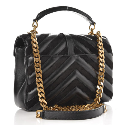 Saint Laurent Calfskin Suede Matelasse Chevron Monogram Medium College Bag Marine 3 of 8