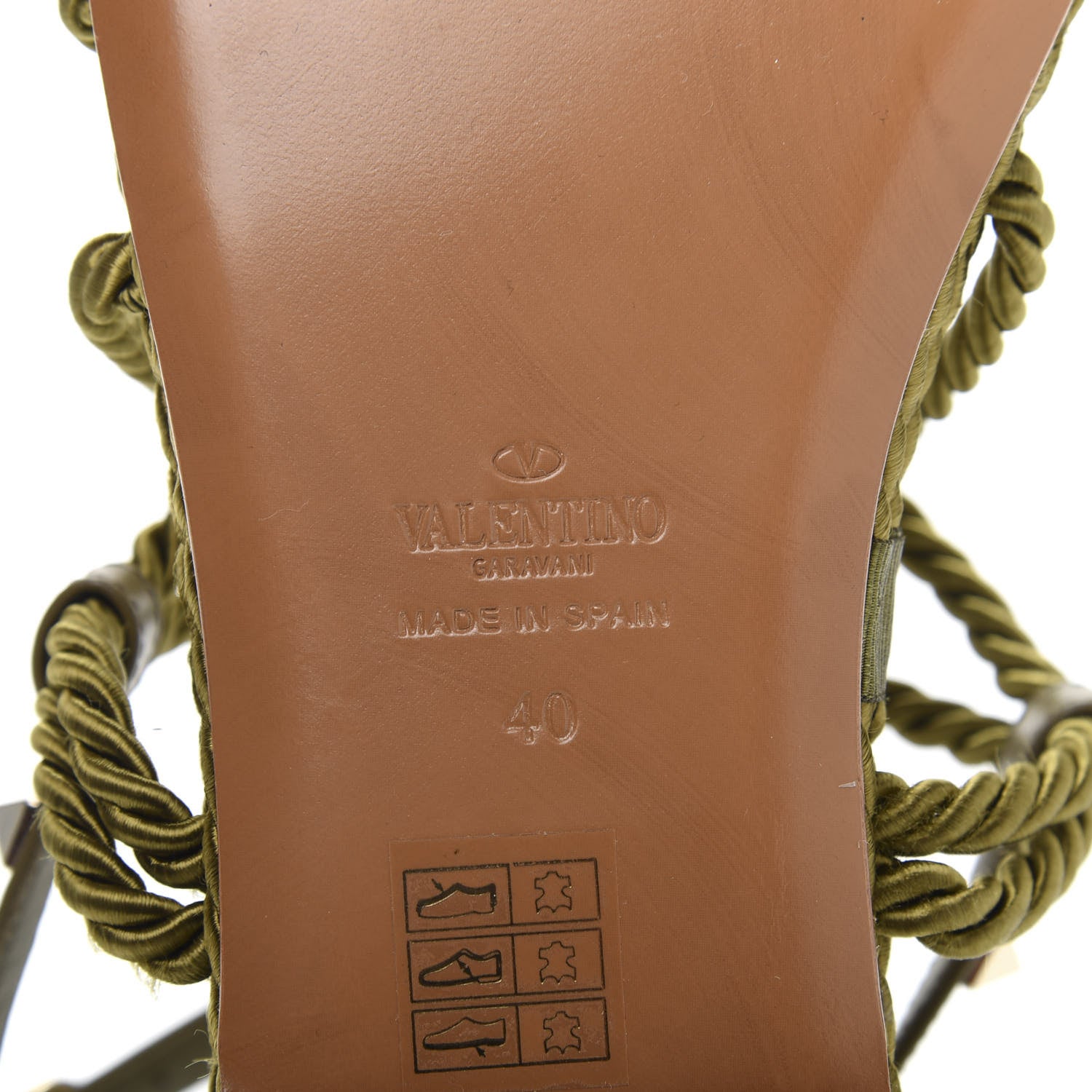 Valentino Garavani Calfskin Silk Rockstud Ankle Wrap Torchon Espadrille Flat Sandals 40 Lichen 7 of 9