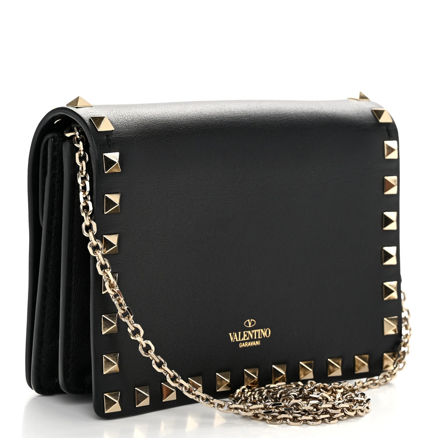 Valentino Garavani Calfskin Rockstud Wallet On Chain Black 3 of 10