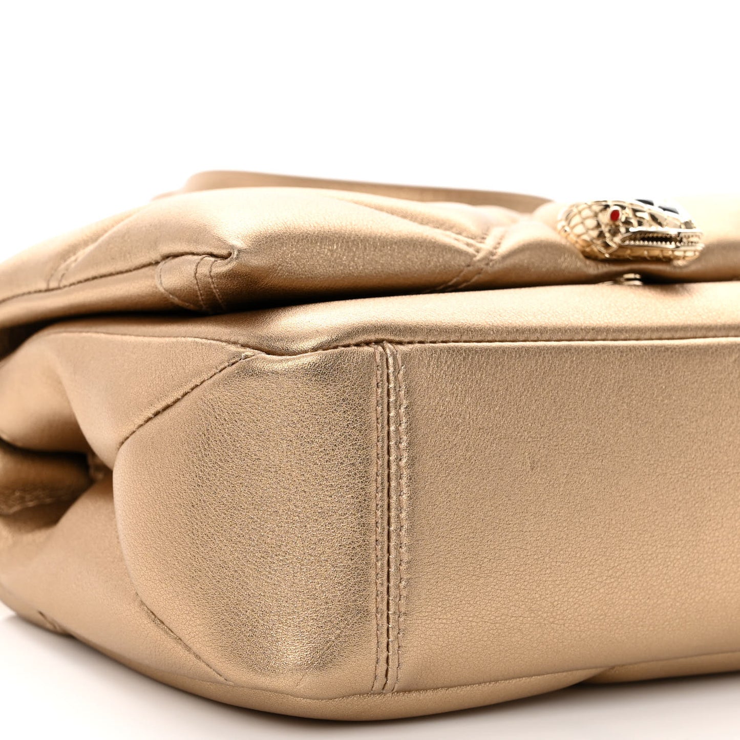 Metallic Calfskin Matelasse Mini Serpenti Cabochon Crossbody Bag Gold