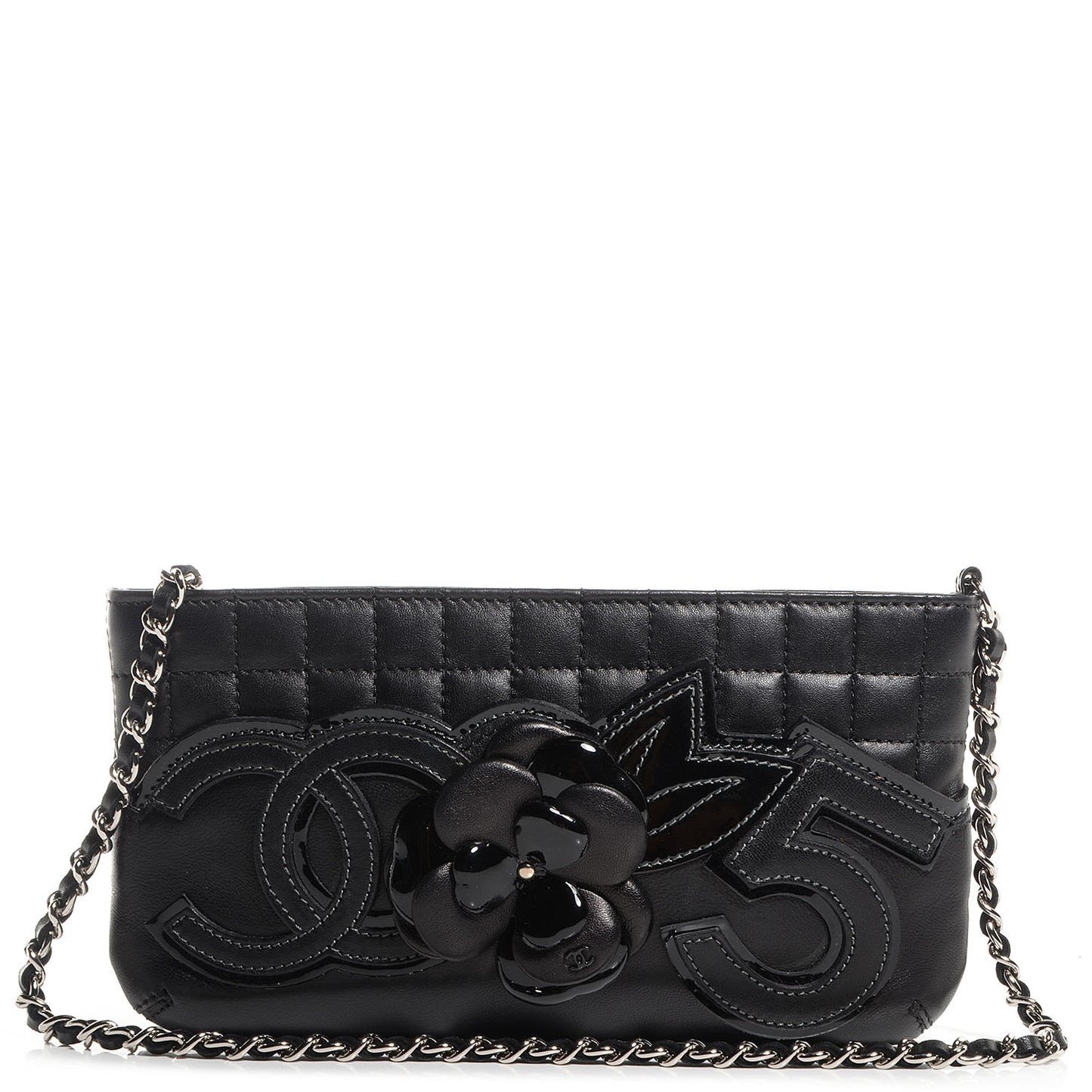 Lambskin Camellia N°5 Clutch Bag Black