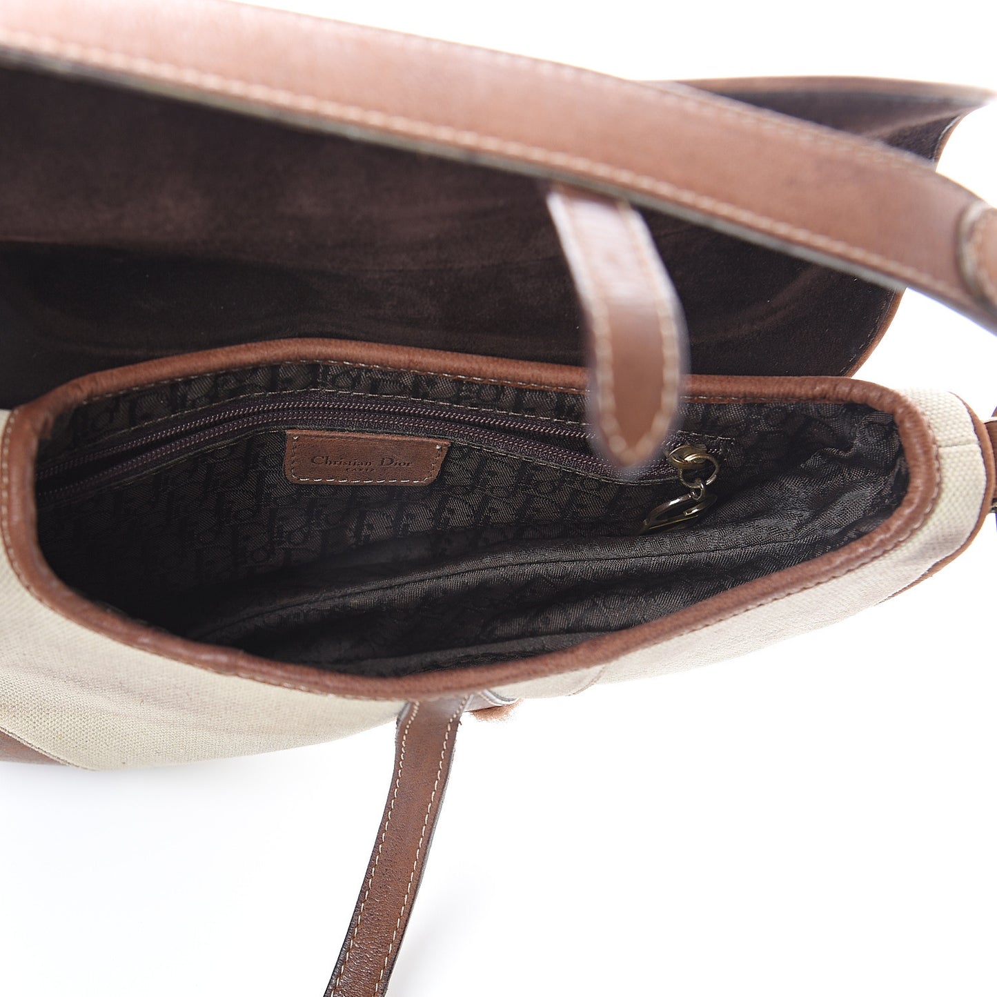 Canvas Calfskin Saddle Bag Beige