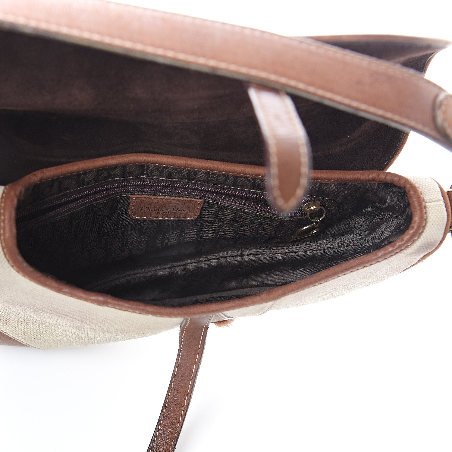 Christian Dior Canvas Calfskin Saddle Bag Beige 4 of 8