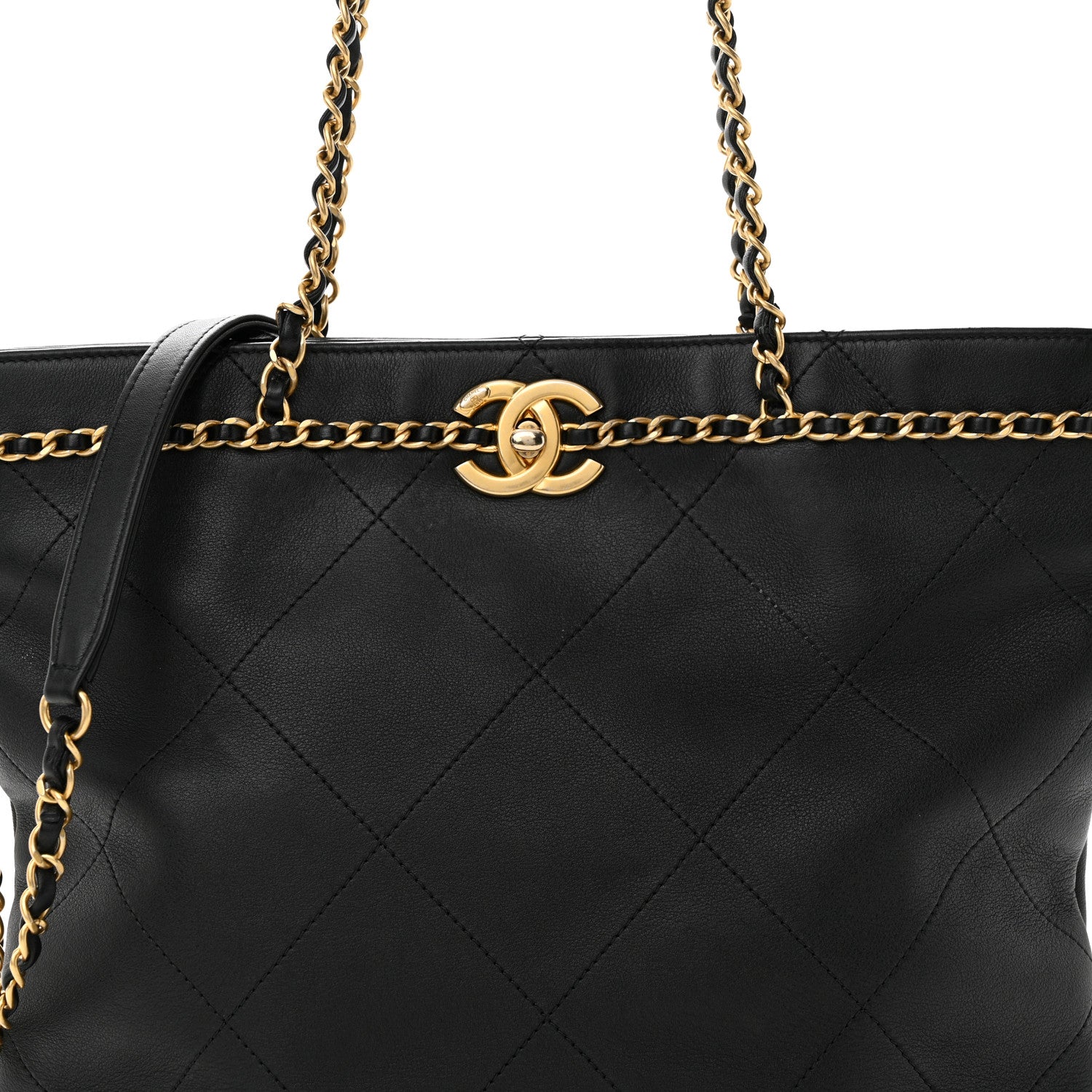 Chanel Calfskin Stitched Small Shopping Tote Black 8 of 14