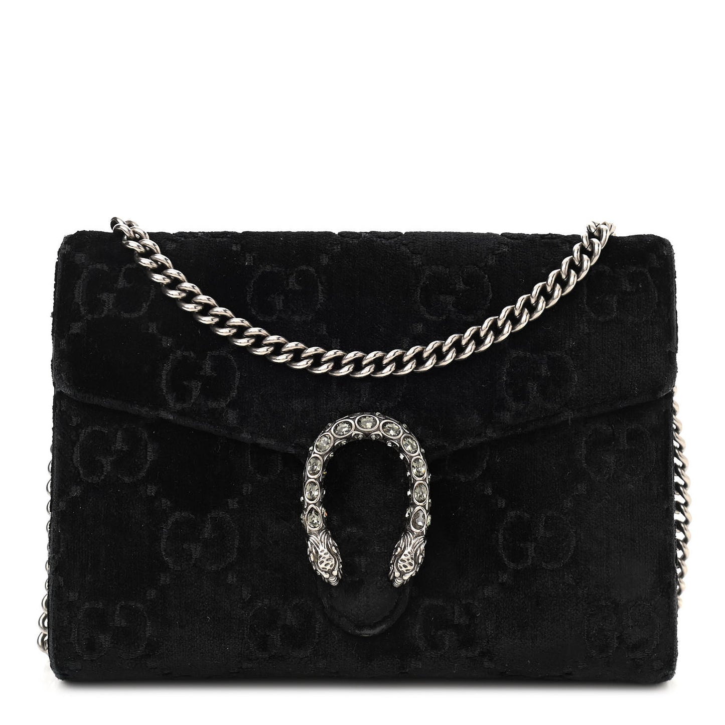 Velvet GG Monogram Mini Dionysus Chain Wallet Black