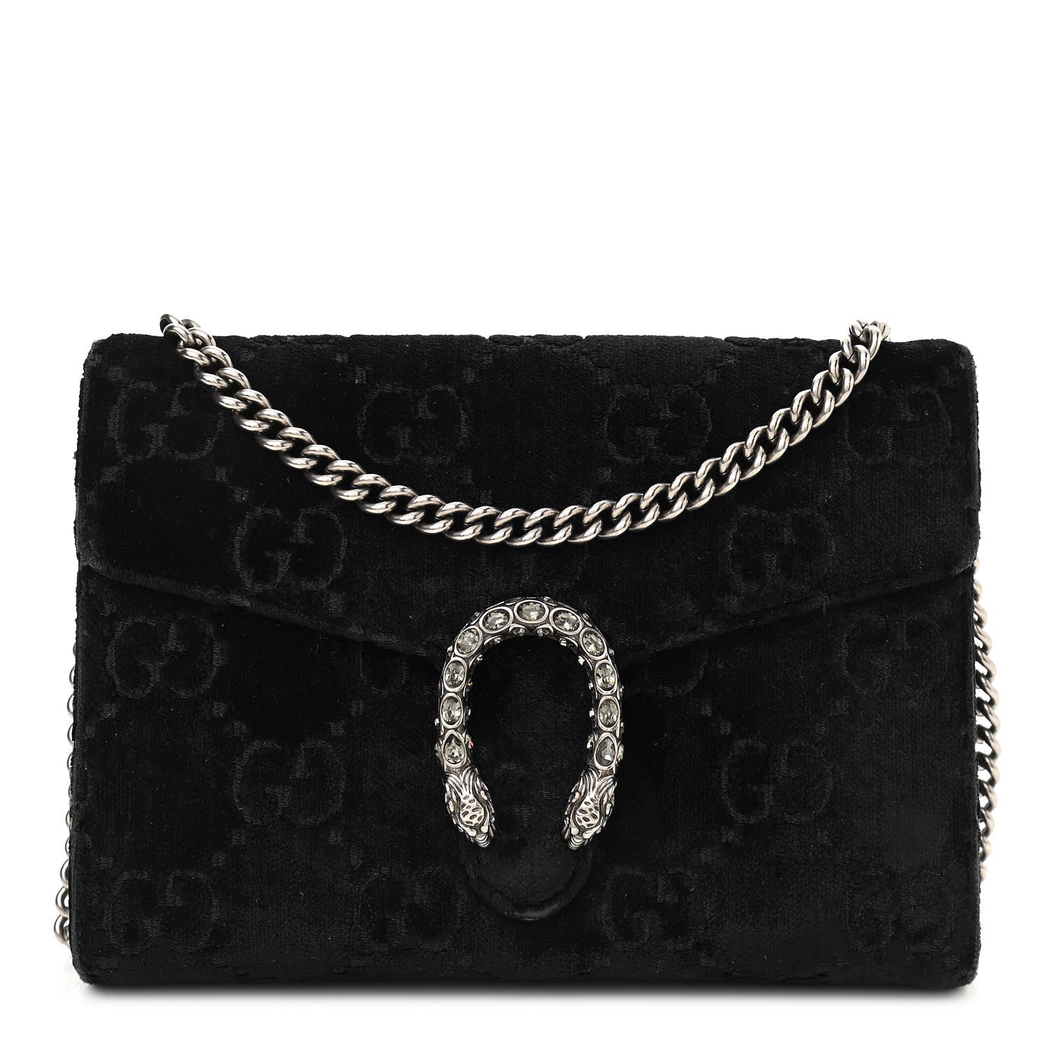 Gucci Velvet GG Monogram Mini Dionysus Chain Wallet Black 1 of 15