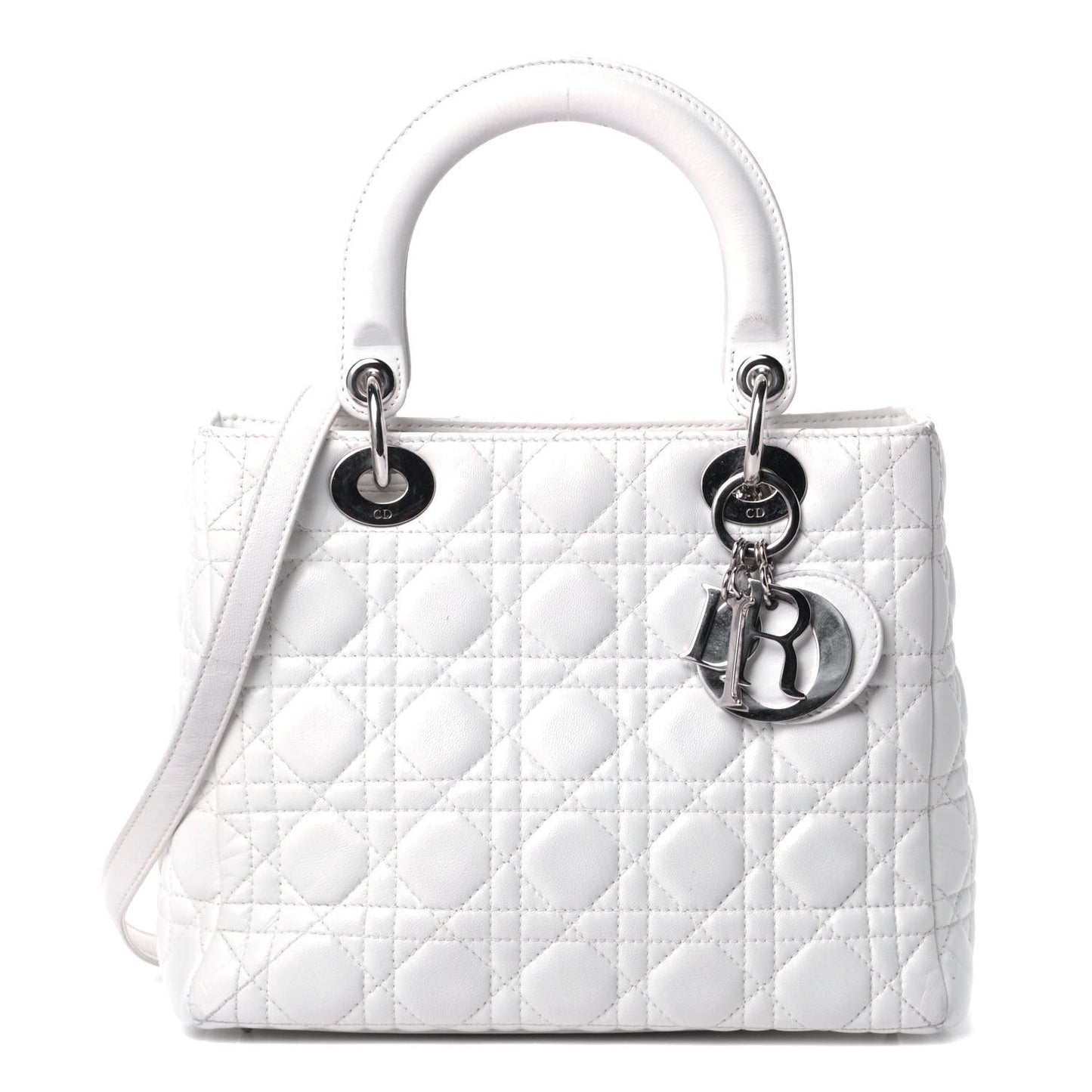 Lambskin Cannage Medium Lady Dior White