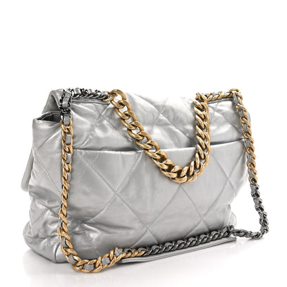 Chanel Metallic Goatskin Quilted Maxi 19 Flap Silver 3 of 10