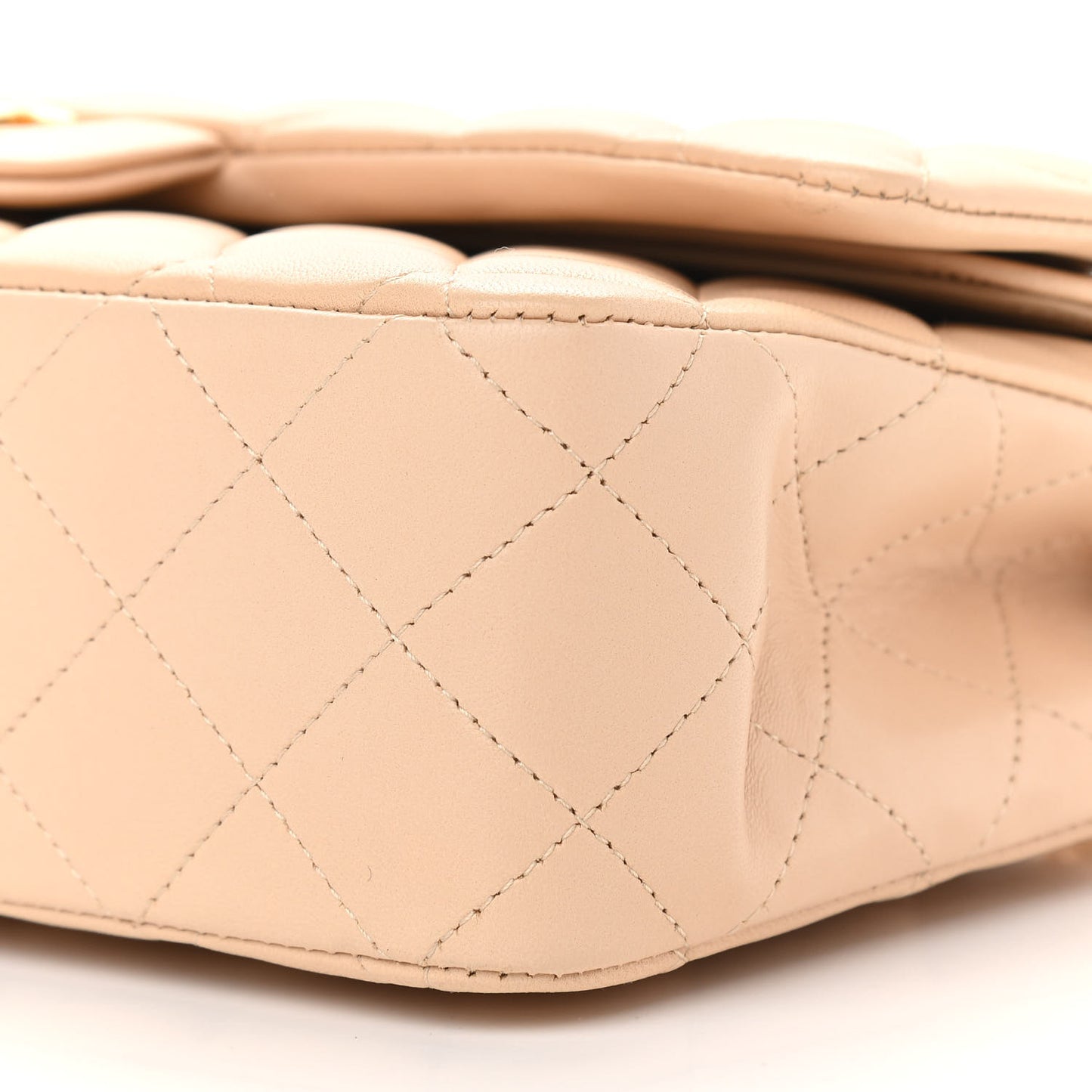 Lambskin Quilted Medium Double Flap Beige