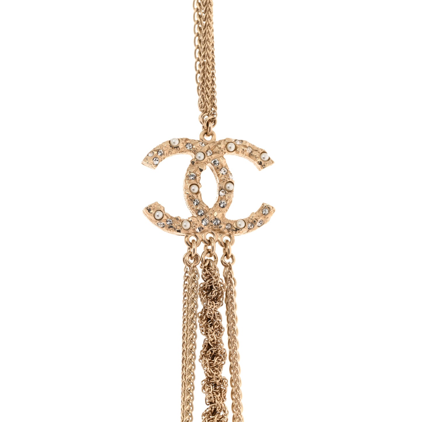 Pearl Chain CC Long Multistrand Necklace Gold