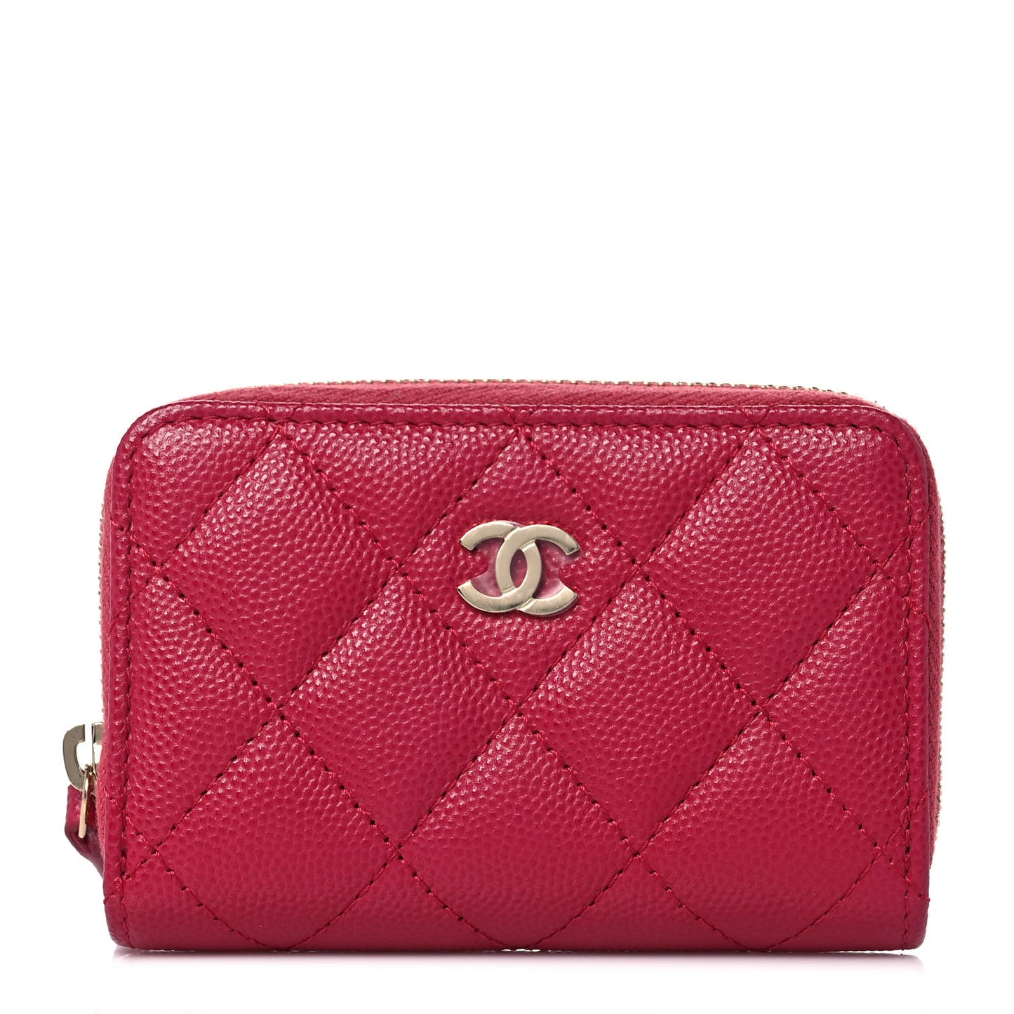 Caviar Quilted Zip Coin Purse Dark Pink