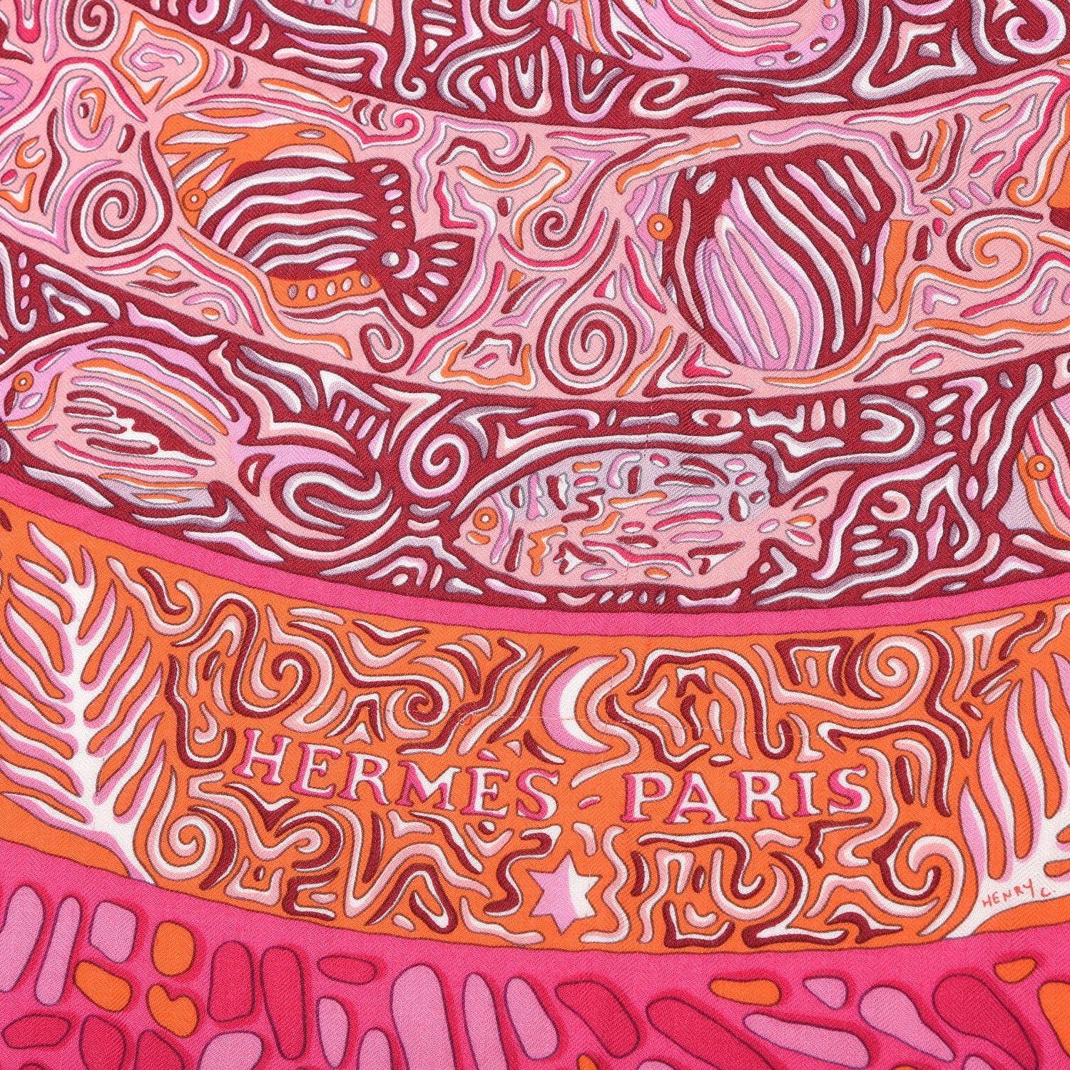 Hermes Cashmere Silk La Legende Du Poisson Shawl 140 Corail 4 of 8