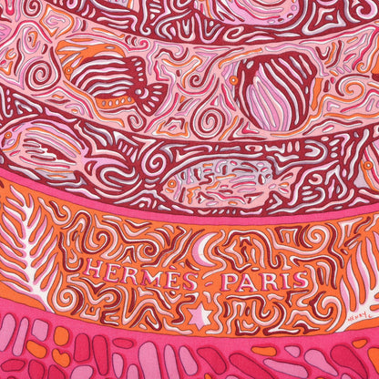 Hermes Cashmere Silk La Legende Du Poisson Shawl 140 Corail 4 of 8