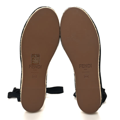 Fendi Canvas FF Embroidered Roma Ankle Wrap Flat Espadrilles 37.5 Black 5 of 8
