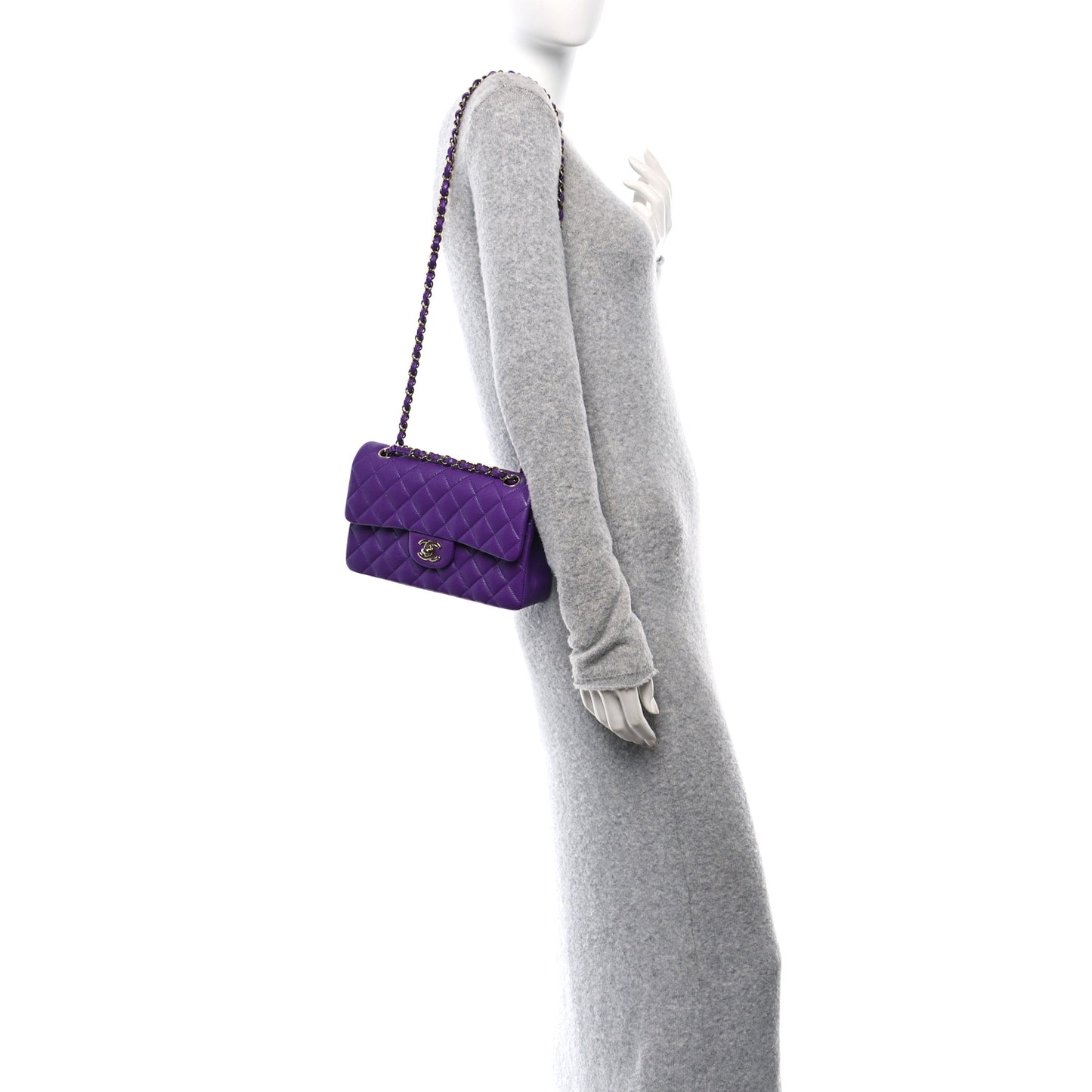 Caviar Quilted Small Double Flap Purple