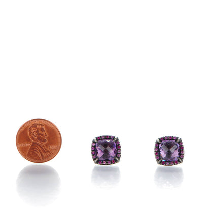 David Yurman Darkened Sterling Silver Amethyst Pink Sapphire 9mm Chatelaine Earrings 2 of 5