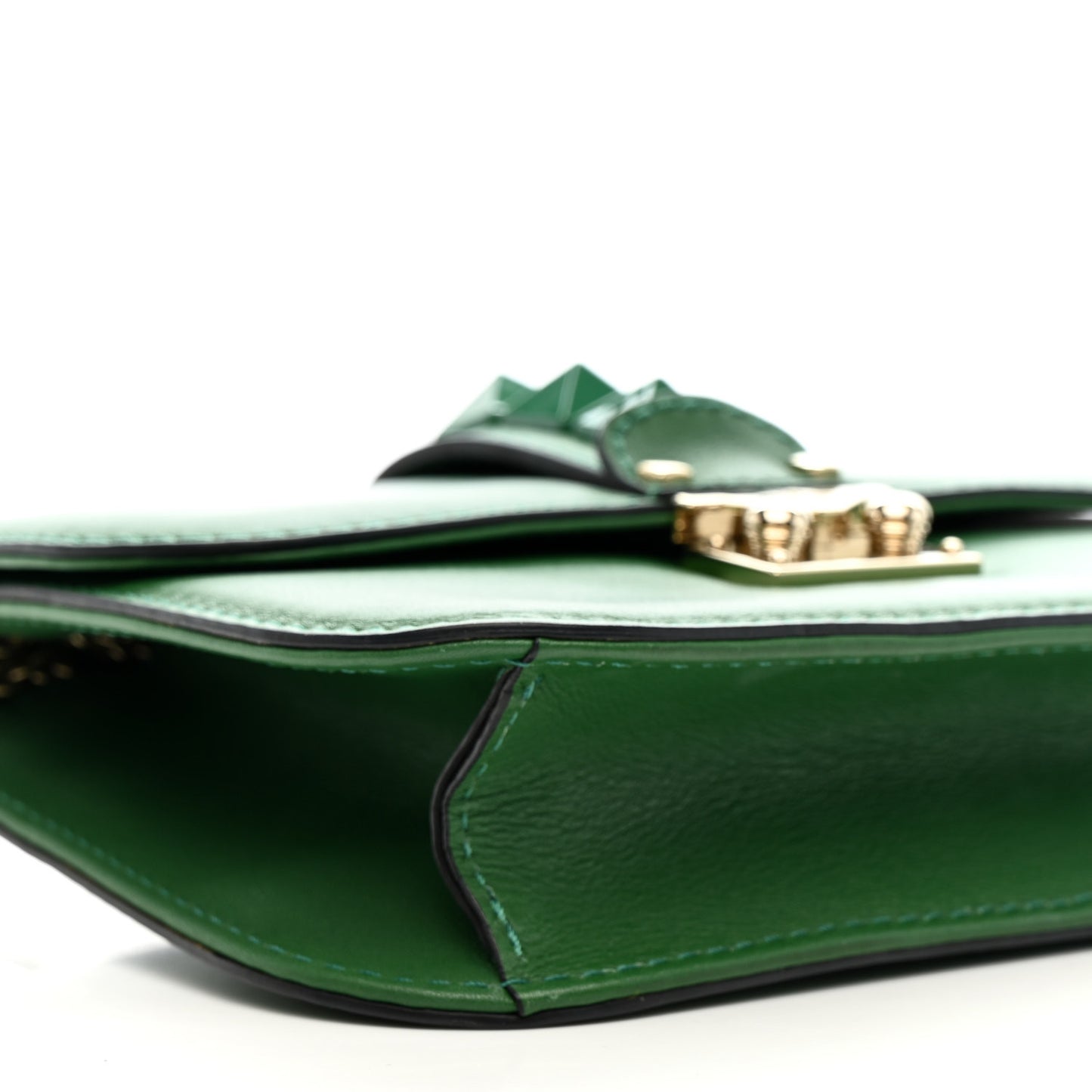 Vitello Small Glam Lock Rockstud Flap Gea Green