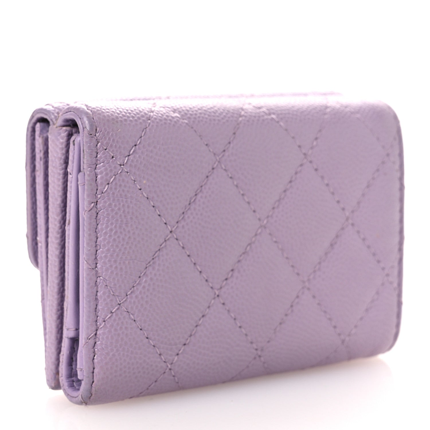 Chanel Caviar Quilted CC Logo Double Flap Wallet Light Purple 3 of 9