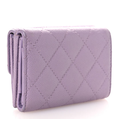 Chanel Caviar Quilted CC Logo Double Flap Wallet Light Purple 3 of 9
