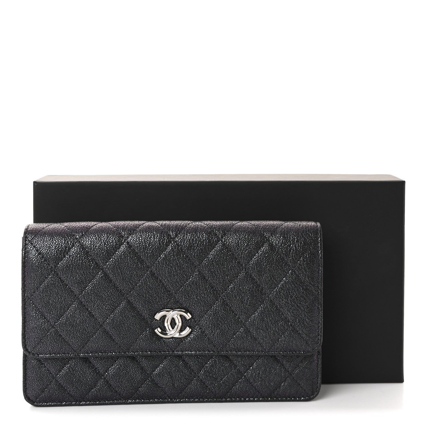 Chanel Iridescent Caviar Quilted Classic Pouch Clutch Black 10 of 10
