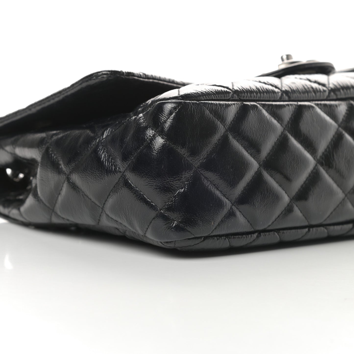 Crinkled Patent Quilted Jumbo Single Flap Black