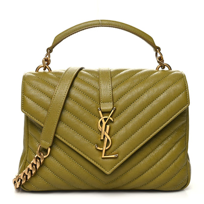 Saint Laurent Sheepskin Matelasse Chevron Monogram Medium College Bag Olive 1 of 10