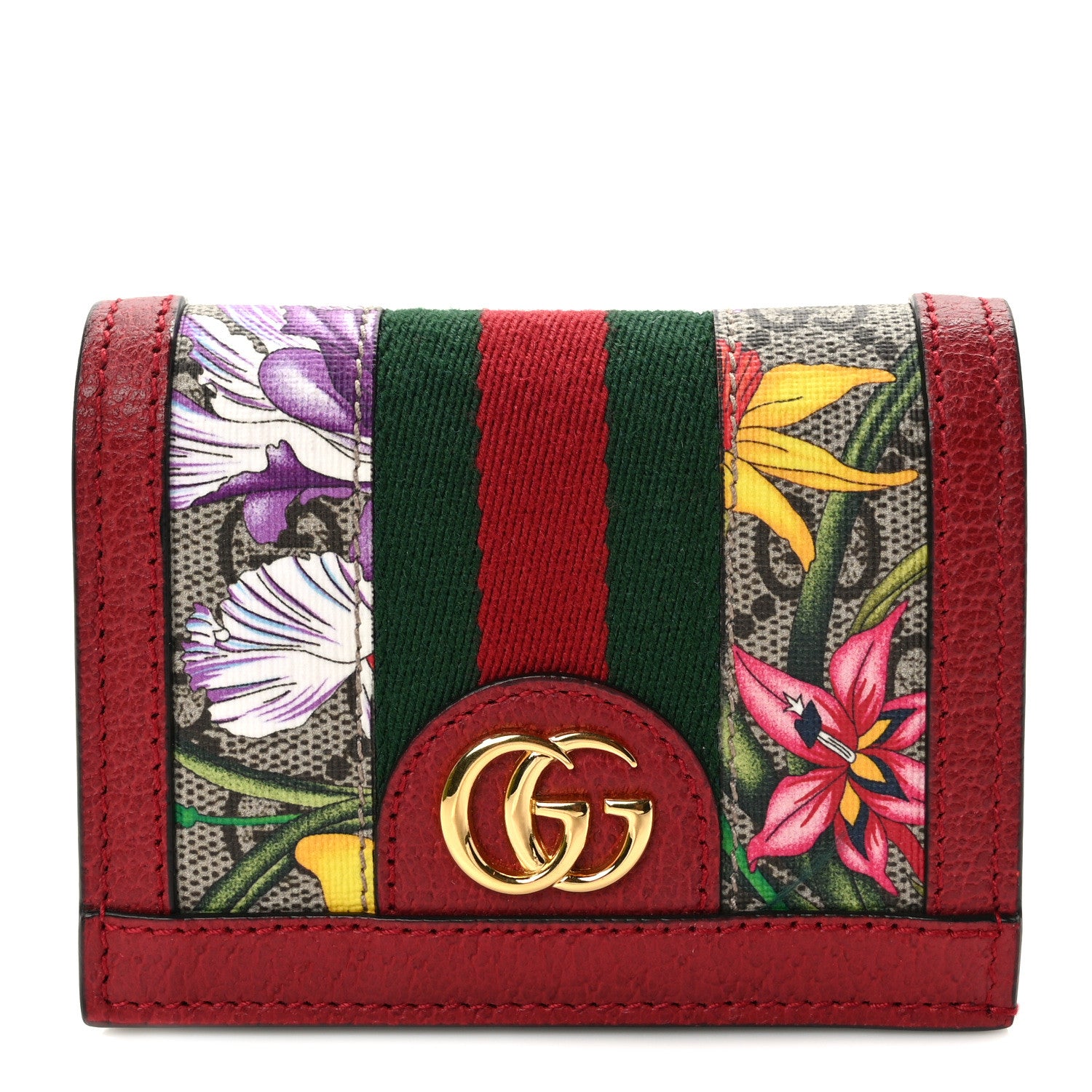 Gucci GG Supreme Monogram Flora Web Ophidia Card Case Red 1 of 8